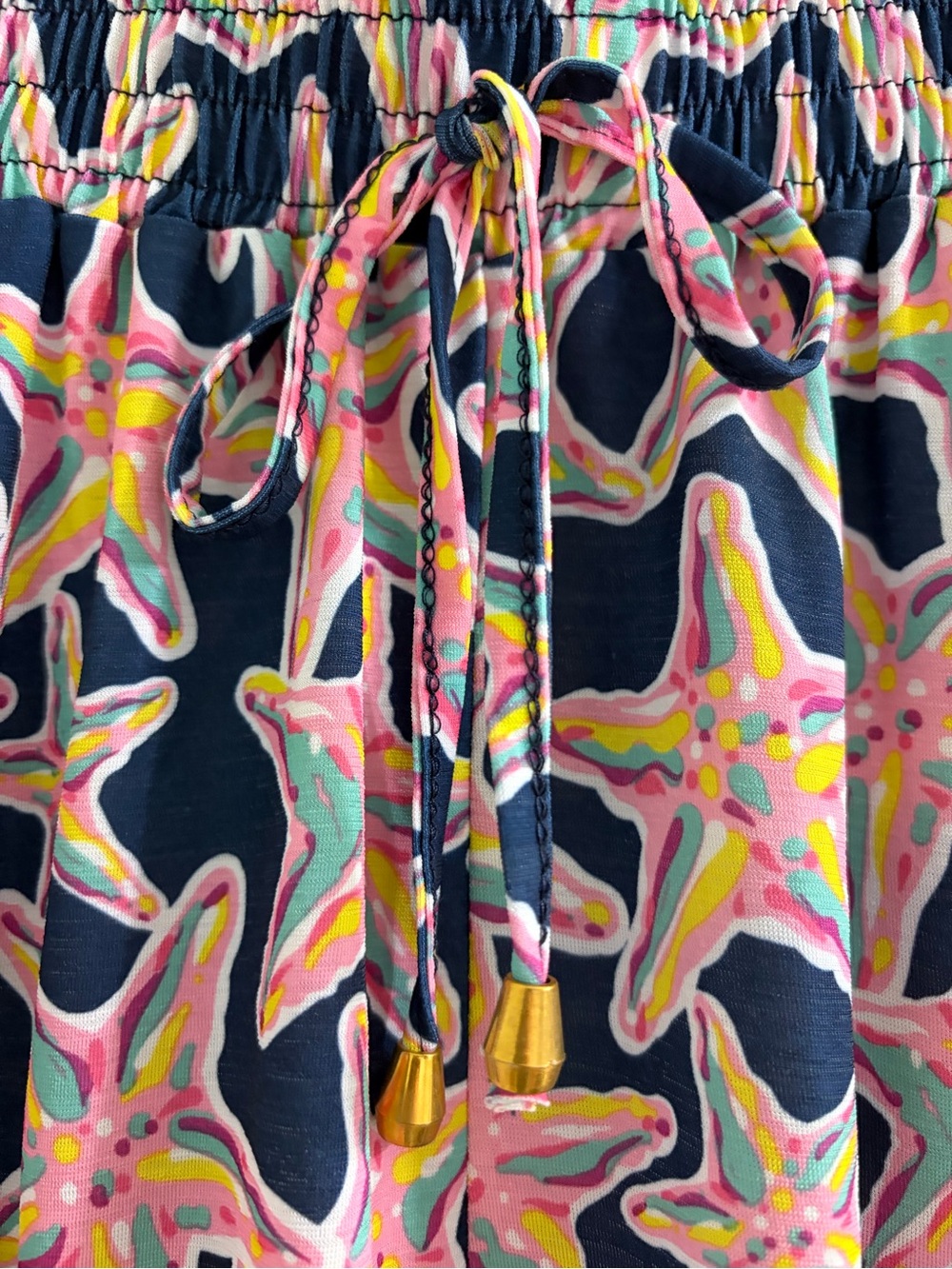 Simply Southern Navy Starfish Pull-on Shorts with Pink Tassel Hem L/XL - Picture 2 of 6